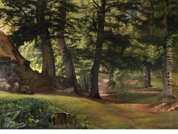A Wooded Glade Oil Painting - Fritz (Frederik Gotfred) Thomsen
