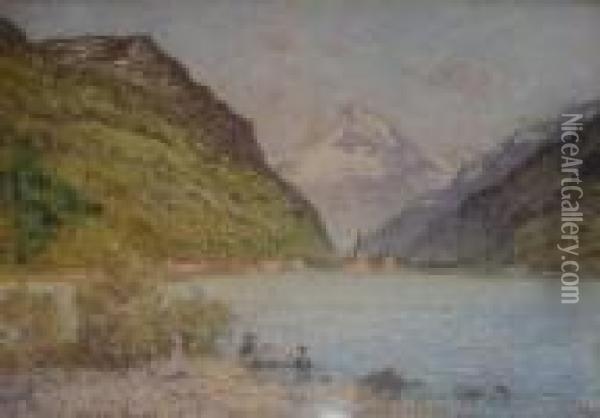 Pecheurs Devant Le Lac De Flulen Oil Painting - Pierre Ernest Prins