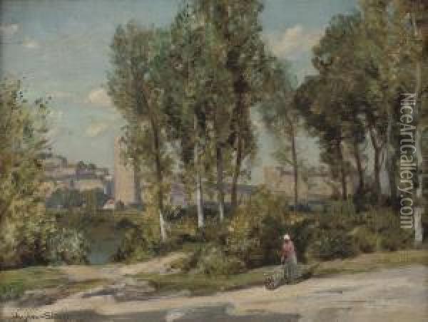 Beside A River In The Campagna Oil Painting - Herbert Hughes Stanton