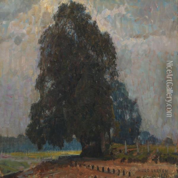 Landscape With An Old Oak Tree Oil Painting - Hugo Valdemar Larsen