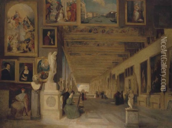 The Long Gallery Of The Uffizi, Florence Oil Painting - John Scarlett Davis