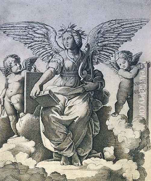 Poetry, c.1515 Oil Painting - Marcantonio Raimondi
