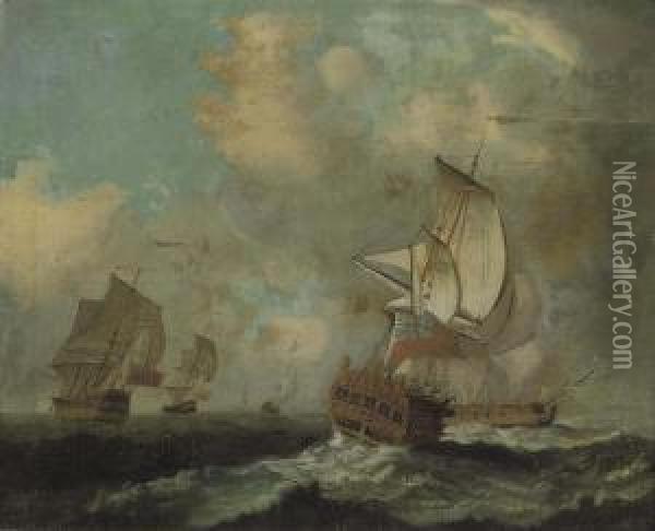A Squadron Of The Red At Sea Oil Painting - Francis Swaine