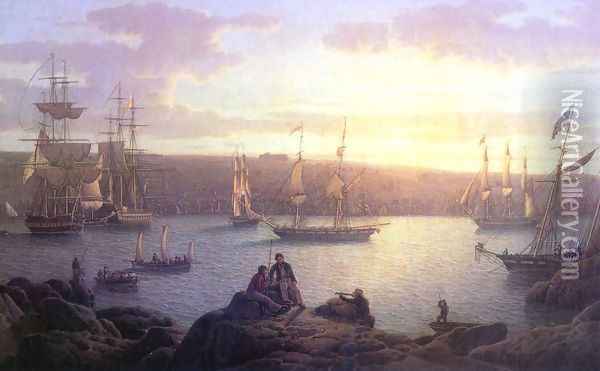 Shipping at Pembroke Oil Painting - Robert Salmon