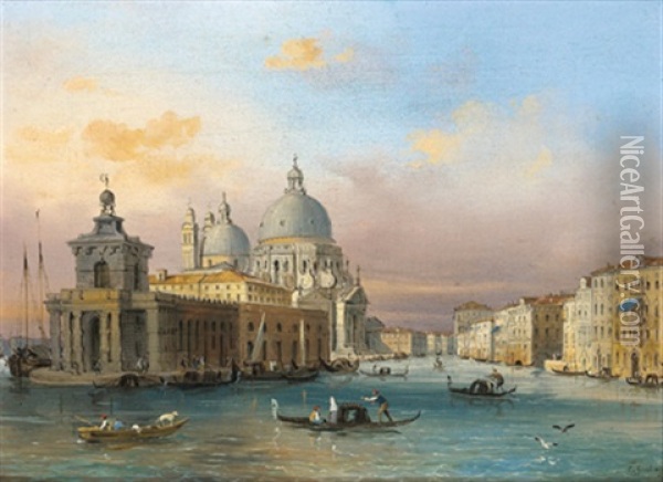 Blick Auf Den Canale Grande In Venedig Mit Der Dogana Und Der Santa Maria Della Salute Kirche Oil Painting - Carlo Grubas