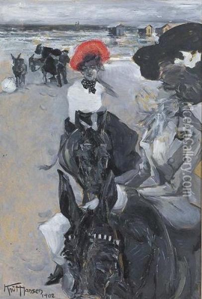 Damen Zu Pferd An Der Ostsee. Oil Painting - Knut Hansen