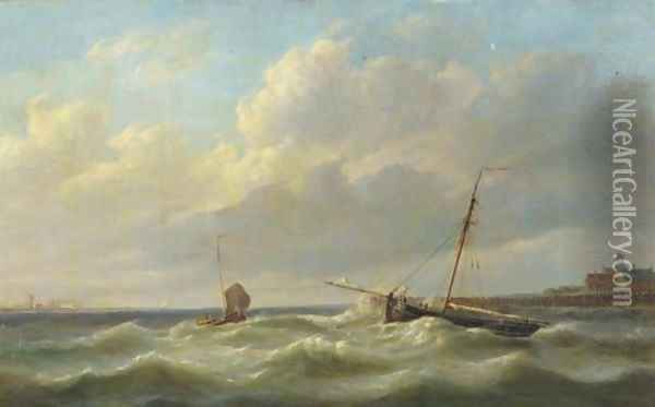 Anchoring near a coastline Oil Painting - Simon Van Brakel