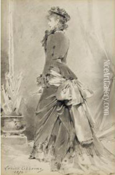 Portrait De Sarah Bernhardt En Tenue De Ville Oil Painting - Louise Abbema