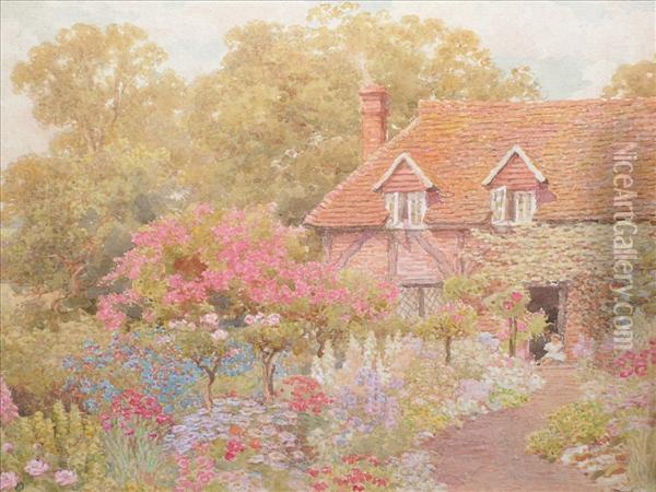 Cottage Garden, Westclandon Oil Painting - Thomas Hunt