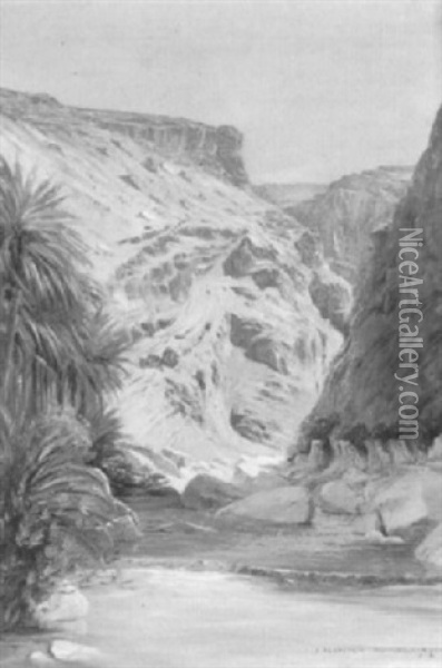Flusstal In Algerischer Gebirgslandschaft Oil Painting - Jules Blancpain