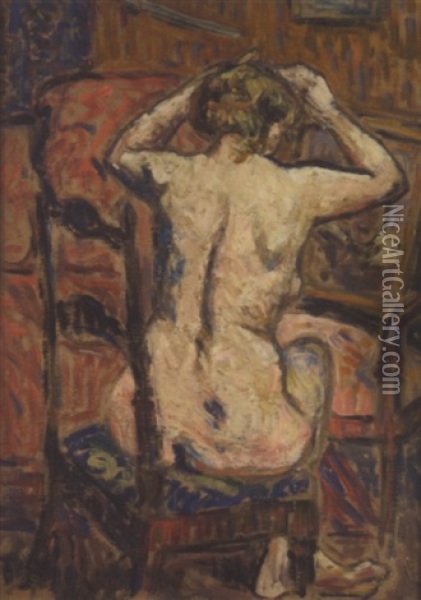 Femme Nue De Dos Se Coiffant Oil Painting - Alcide-Marie le Beau