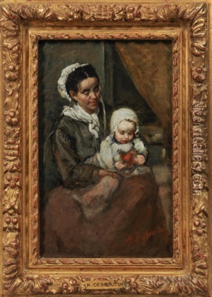 Mother And Baby Oil Painting - Marcellin Gilbert Desboutin