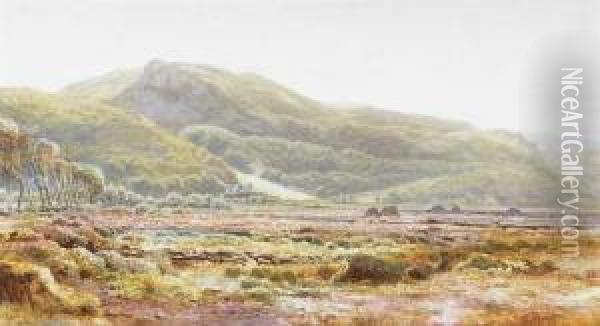 Landscape With Cottage And Turf Stacks Oil Painting - Henry Albert Hartland