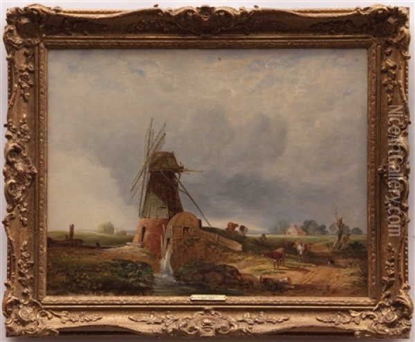 Herder, Dog And Cattle By A Mill Oil Painting - Samuel David Colkett