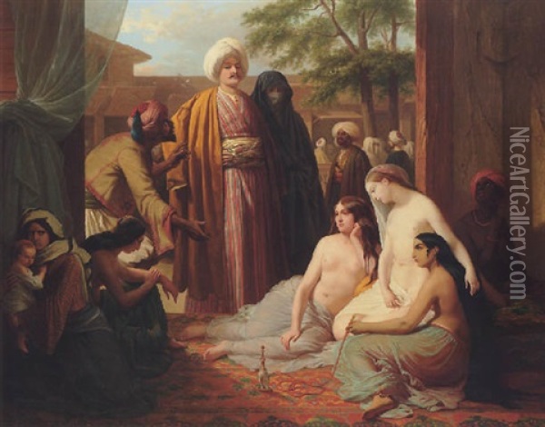 At The Slave Market Oil Painting - Francesco Gonin