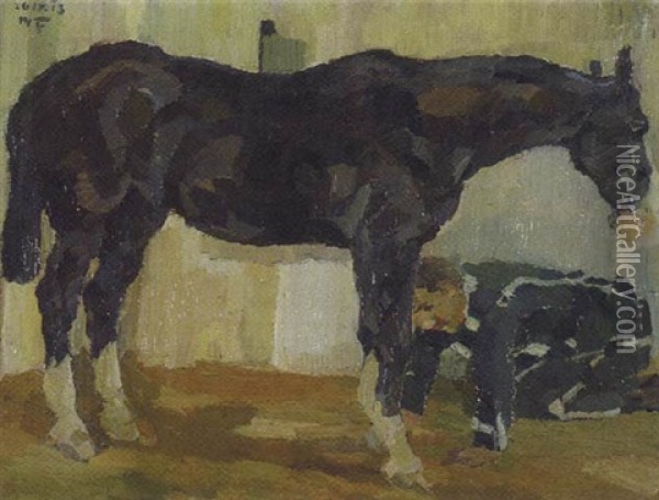 Pferd Mit Knecht Oil Painting - Max Feldbauer