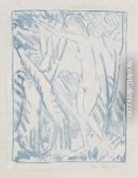 Zwischen Baumen Stehendes Madchen Oil Painting - Otto Mueller