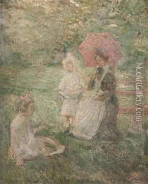 Mother And Children Oil Painting - Ernest Lawson