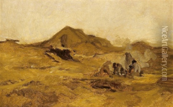 Landschaft Mit Ungarischen Hirten Oil Painting - August Xaver Carl von Pettenkofen