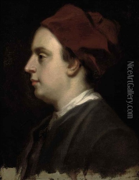 Portrait Of A Gentleman (john Gay?) In A Black Coat And Red Cap Oil Painting - Enoch Seeman