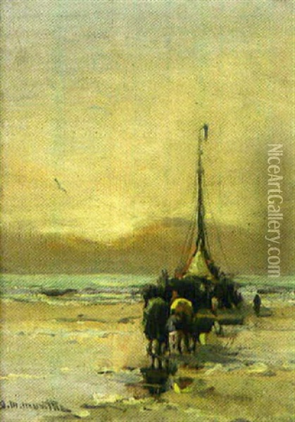 Fiskare Pa Strand Oil Painting - Gerhard Arij Ludwig Morgenstjerne Munthe