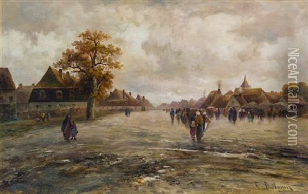 Dorfstrase Bei Regen Oil Painting - Emil Barbarini