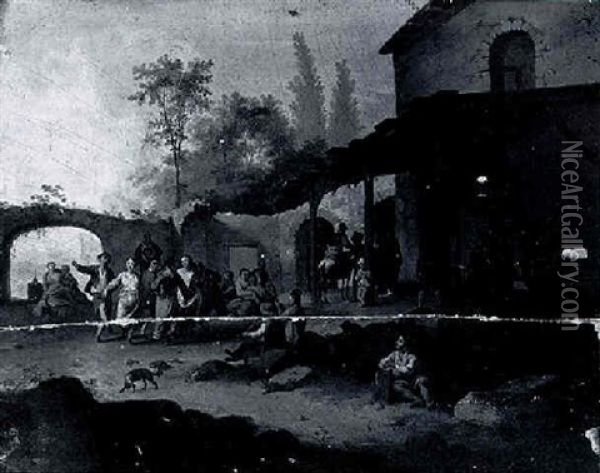 Peasants Merrymaking In A Courtyard Oil Painting - Franz de Paula Ferg