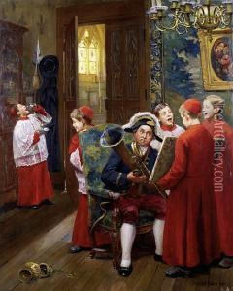 Concert Arrose Dans La Sacristie Oil Painting - Paul Charles Chocarne-Moreau