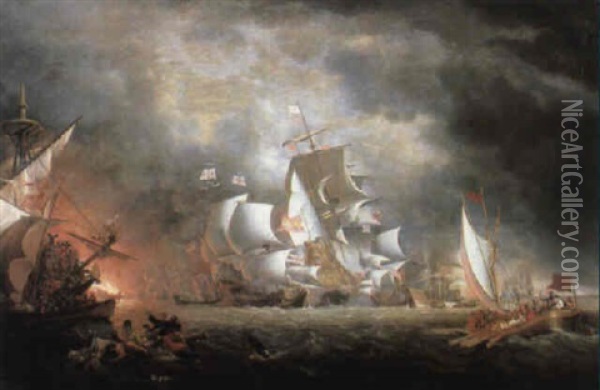 The Spanish Armada Oil Painting - Oswald Walters Brierly