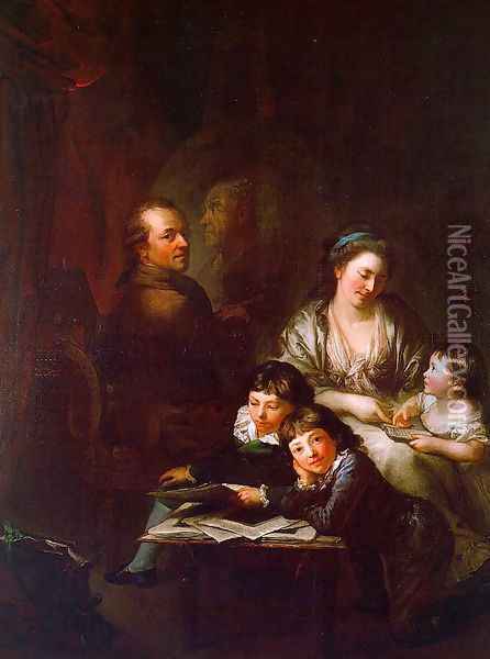 The Artist's Family before the Portrait of Johann Georg Sulzer 1785 Oil Painting - Anton Graff