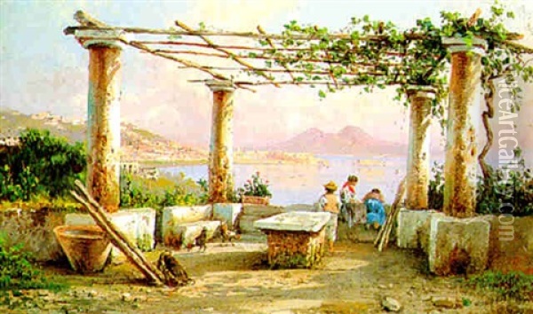 Napoli Dal Pergolato Oil Painting - Guglielmo Giusti