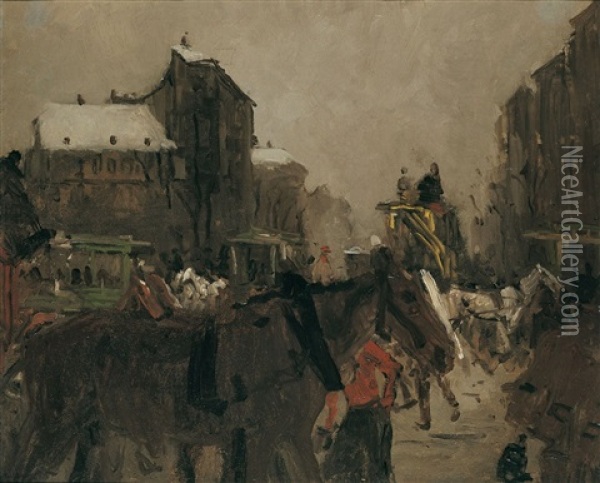 Der Nieuwmarkt Im Winterlichen Amsterdam Oil Painting - George Hendrik Breitner