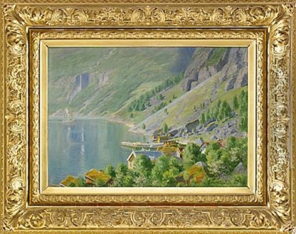 Fjordlandskap Oil Painting - Johannes Martin Grimelund