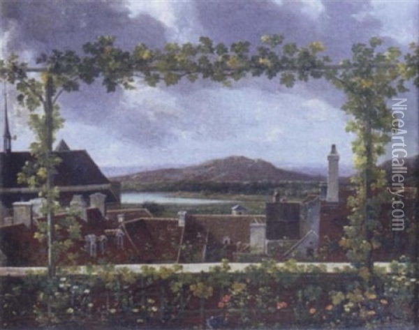 Landscape With A View Of Rooftops And Grapevine Oil Painting - Jean Joseph Xavier Bidault