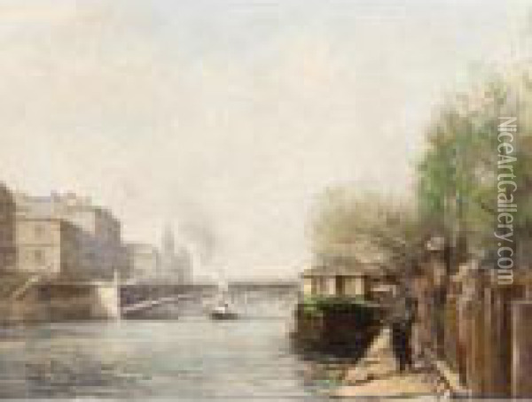 Fishing On The Seine Oil Painting - Alexis Vollon