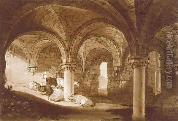 The Crypt of Kirkstall Abbey, from the Liber Studiorum, 1812 Oil Painting - Joseph Mallord William Turner