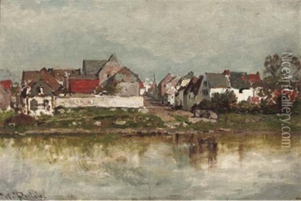 Village D'eisden Sur La Meuse, Entre Liege Et Maastricht Oil Painting - Willem Roelofs