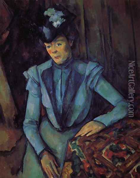 Seated Woman In Blue Oil Painting - Paul Cezanne