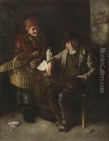 Altes Bauernpaar Bei Der
 Brotzeit. Oil Painting - Theodor Alt