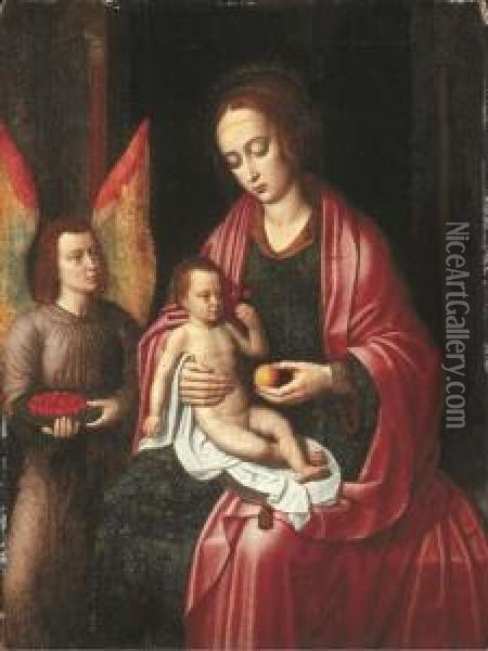 The Virgin And Child Attended By An Angel Oil Painting - Ambrosius Benson