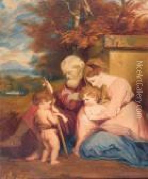 Holy Family With St John The Baptist In A Landscape Oil Painting - George Romney