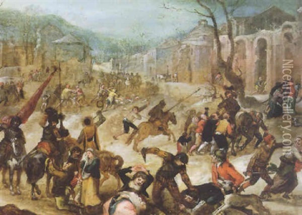 Massacre Of The Innocents Oil Painting - Marten van Cleve the Elder