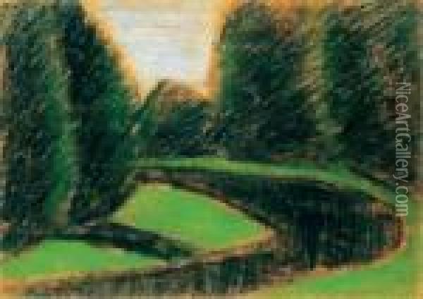 Waterside With Trees Oil Painting - Istvan Nagy