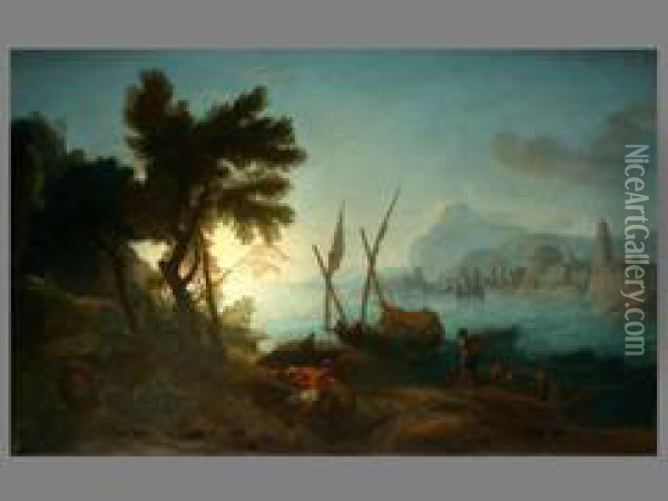 Kustenlandschaft Mit Hafenburg
Und Figurenstaffage Oil Painting - Claude-joseph Vernet