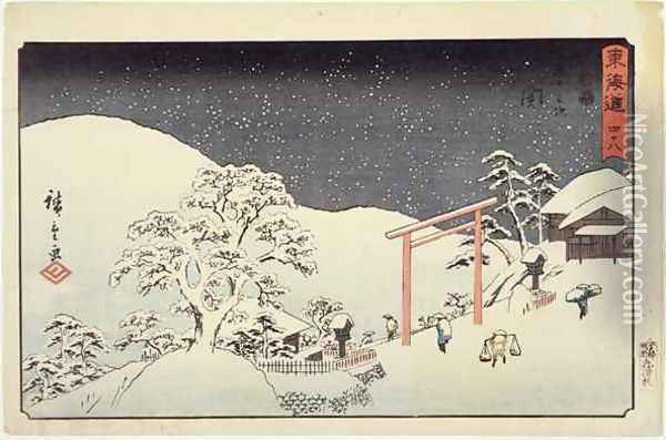 Seki from Reisho Tokaido Oil Painting - Utagawa or Ando Hiroshige