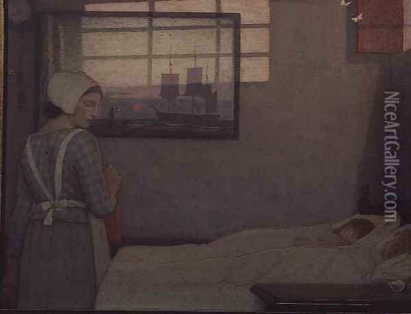 A Summer Evening, c.1925 Oil Painting - Frederick Cayley Robinson