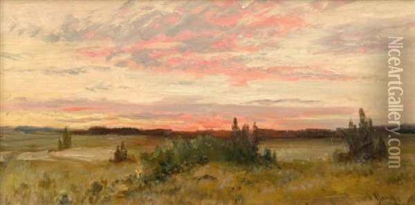 Sonnenaufgang In Mecklenburgischer Landschaft Oil Painting - Walter Moras