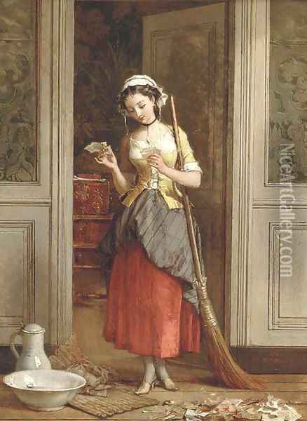 An interest in old news Oil Painting - Jean Baptiste Antoine Emile Beranger
