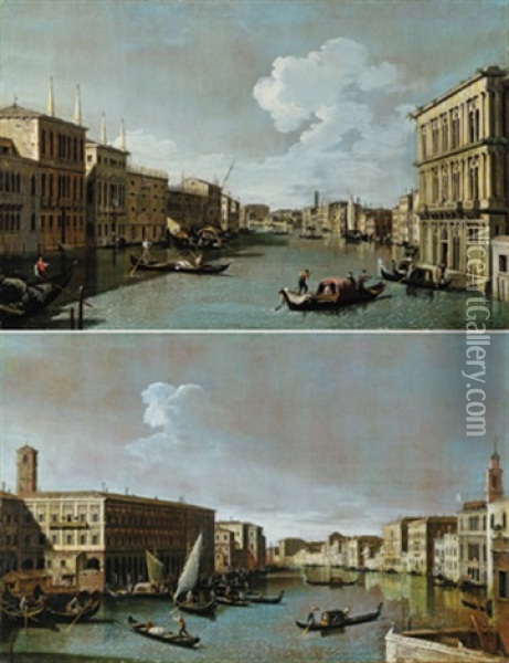 Blick Vom Canal Grande (+ Blick Vom Rialto Zum Palazzo Grimani; Pair) Oil Painting - Bernardo Canal