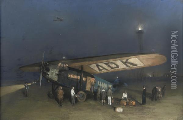 A Safe Landing With The Fokker F Vii Oil Painting - Herman Heijenbrock